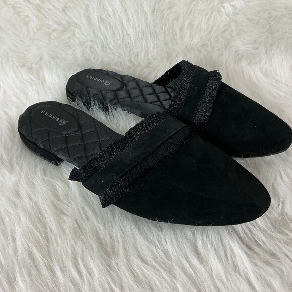 Birdies Ani Black Suede Fringe Mule Slide Flats 10 - Picture 1 of 8